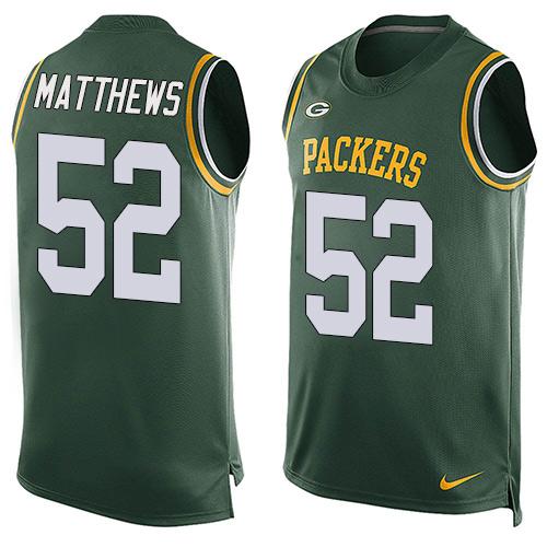 Nike Packers #52 Clay Matthews Green Team Color Men's Stitched NFL Limited Tank Top Jersey - Click Image to Close